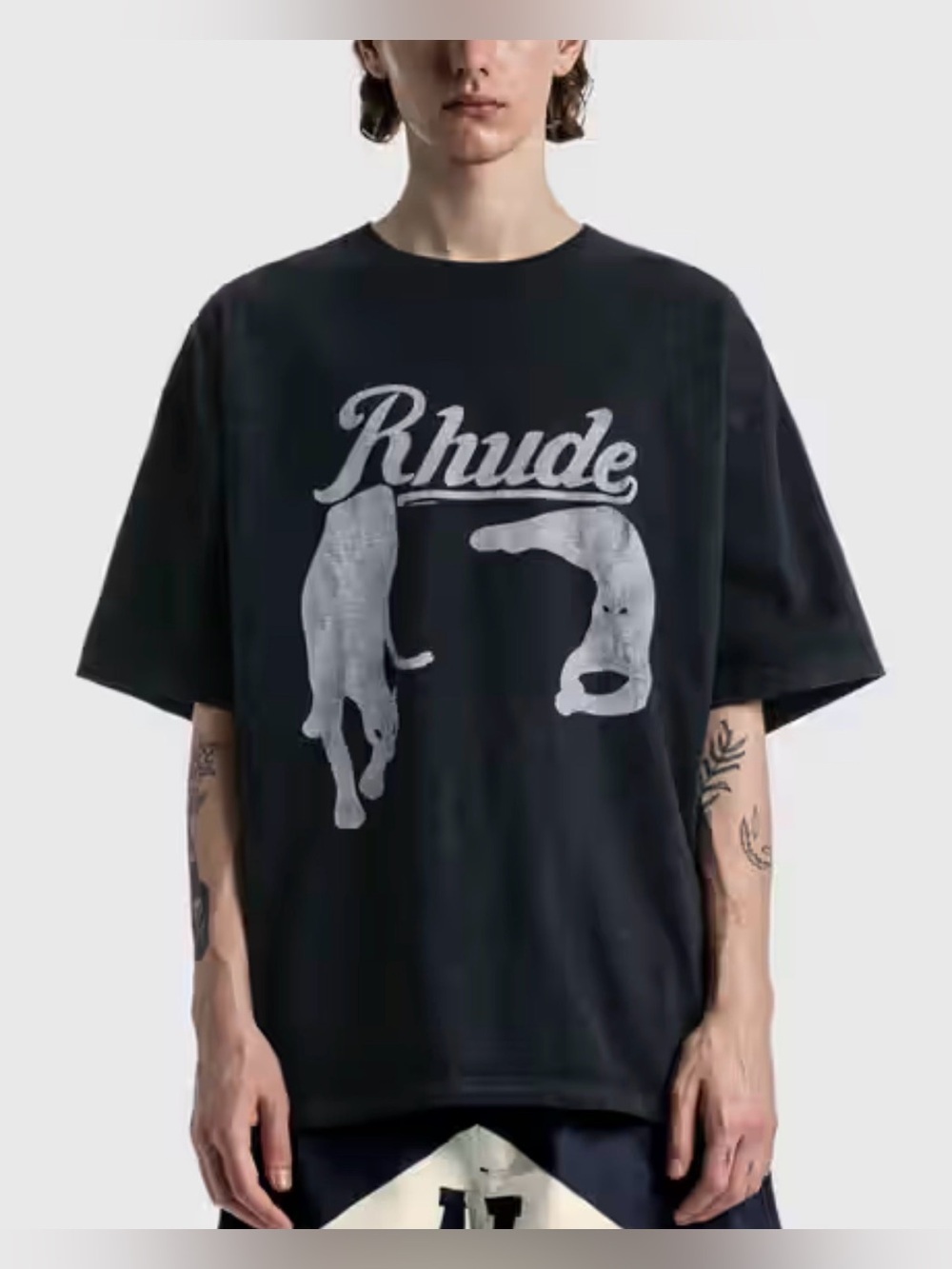 Rhude Black Cat Graphic Tee Vintage Black Oversized Sz L Panther Split Feline - Picture 2 of 9
